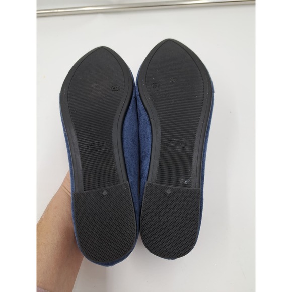 Obataom Blue faux suede flats w/ Goldtone strap decor Pointy Toe 9 - Picture 4 of 8